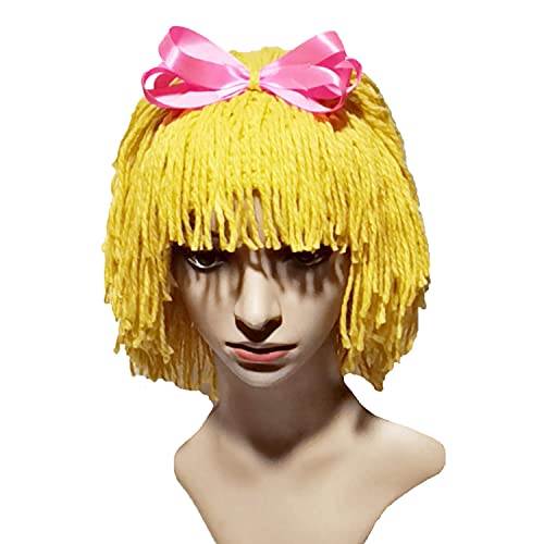 SUNONE11HKA Knitted Bow Wig Beanie Handmade Women Girl Crocheting Hat Bowknot Caps (Yellow,Large 20.4-23.6in)3