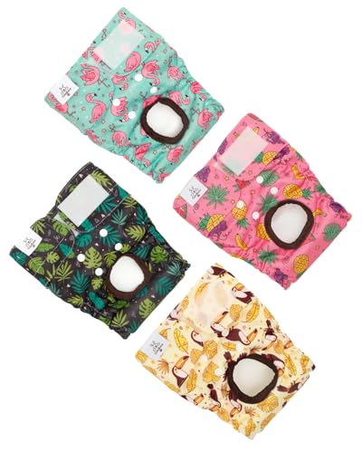 Image of CuteBone Washable Female Dog Diapers 4 Pack Reusable Doggie Heat Diapers for Period FMG10L