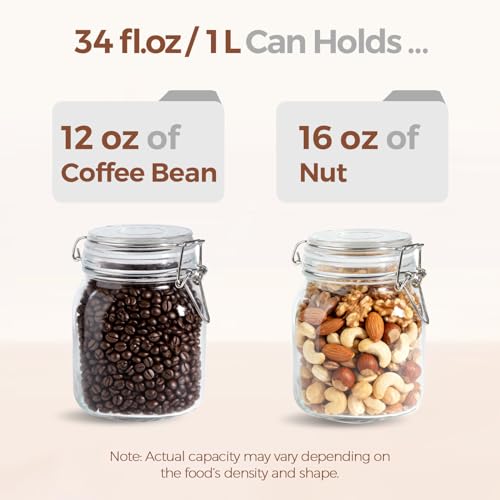 Image of ComSaf Airtight Glass Canister Set of 3 with Lids 34oz Food Storage Jar Square - Storage Container with Clear Preserving Seal Wire Clip Fastening for Kitchen Canning Cereal,Pasta,Sugar,Beans,Spice | Coffee beans, Tea sugar flour, Coffee station, Pantry organization, Small apartments, Countertop storage, Pickle