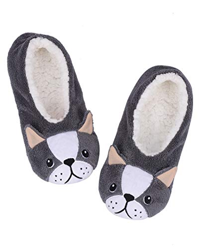 ALLBEST Womens Slipper Socks Low Cut Comfy&Warm Animal Non-skid Bedroom Slippers(Dog, 5-7.5)