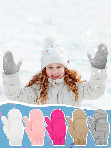 Image of Boao 5 Pairs Toddler Mittens Magic Stretch Black Kids Winter Knitted Gloves Multicolor Newborn Warm Gloves for Boys and Girls