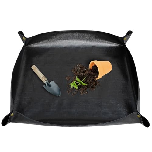 1 Stück Plant Repotting Mat Schwarz Faltbar Pflanzmatte 100x100 cm – PE-Material mit Kupferhaken | Ideal für Orchideenerde, Grow Erde & Zimmerpflanzen