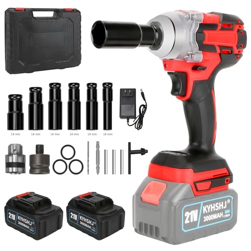 KYHSHJ 21V Cordless Impact Wrench Powerful Brushless Motor with 1/2″ Square Driver,Max Torque 580Ft-lbs(800N.m) Electric Impact Gun 6Pcs Impact Sockets,Fast Charger and Tool Bag