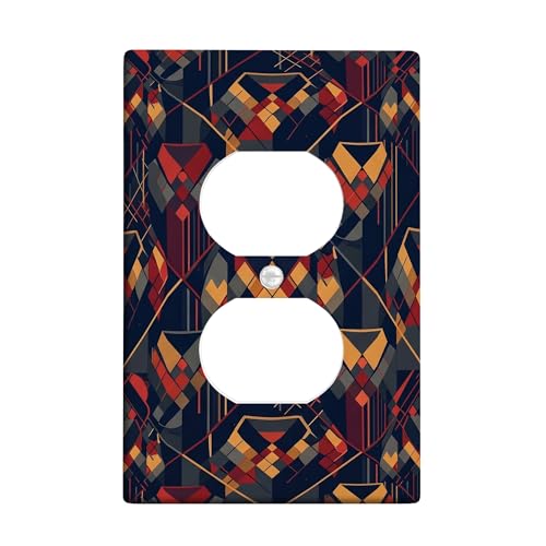 Placa de pared geométrica dúplex con líneas de diamante abstractas modernas, placas faciales de plástico de tamaño estándar para enchufes eléctricos para decoración del hogar, sala de estar
