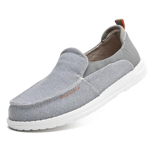Image of Men's Canvas Loafers, Slip On Casual Shoes | Hands Free, Lightweight, Comfortable, Breathable Upper, Walking Shoes, Stretch, Travel, Vacation, Everyday Wear