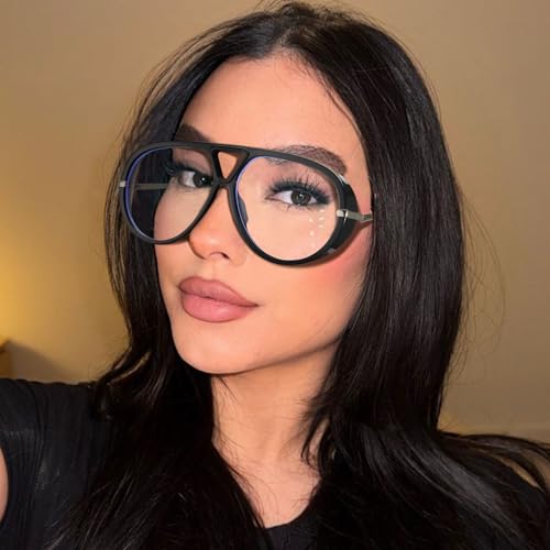 Image of SODQW Oversized Aviator Blue Light Blocking Glasses Women with Earring Trendy Large Big Double Bridge Designer Eyewear