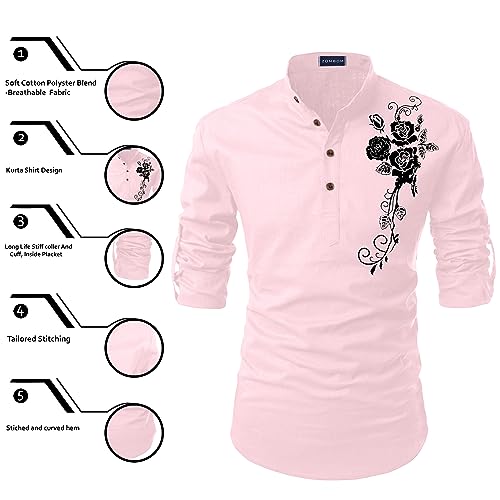 Image of Zombom Men's Casual Cotton Polyester Blend Printed Full Sleeve Short Kurta Shirt