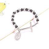 Material,Metal Burenqi Oro Tono Plateado Rosario Grano Pulsera Religiosa Virgen María de Guadalupe Etiqueta para Las Religiones de oración,Plata