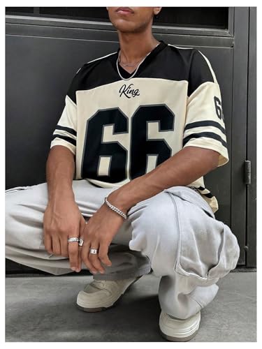 SOLY HUX Men's Jersey Shirts Number Graphic V Neck Drop Shoulder Short Sleeve Loose Streetwear Tee Tops4