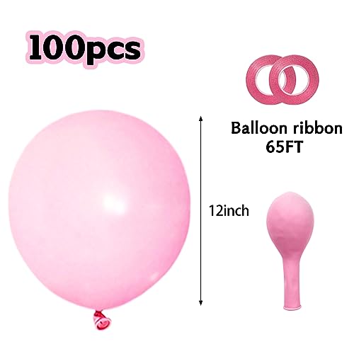 Image of Pastel Pink Balloons 12 Inch 100 Pack light Pink Latex Balloons Baby Pink Party Balloons Round Helium Balloons for Girls Womens Birthday Wedding Anniversary Baby Shower Decorations