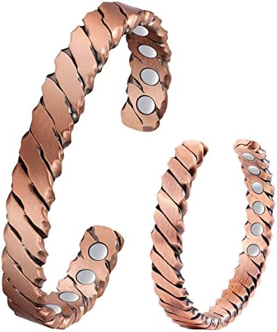 Jecanori Copper Magnetic Bracelets for Men Women,Retro Style 99.99% Solid Copper Brazaletes with Ultra Powerful 6pcs Magnets(3500 Gauss),Adjustable Cuff Bangle Gift with Jewelry Box (SG-11M)