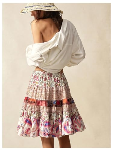 Women's Boho Paisley Short Skirt Tie Knot Flowy Summer Vacation A Line Skirt3