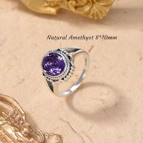 Natural Amethyst Promise Ring for Women 10 * 8mm Oval Shaped Real Amethyst Rings 925 Sterling Silver Vintage2