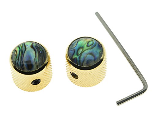 Kaish Gold Set Of 2 Abalone Top Guitar Knobs Dome Knobs Bass Knob With Set Screw For Tele/Telecaster #TOP19