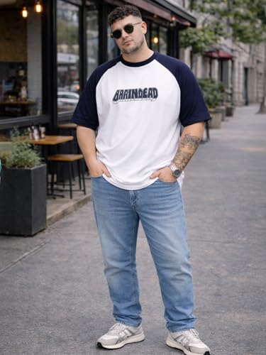 Image of Veirdo Men's 100% Pure Cotton Half Sleeve Plus Size Printed T-Shirt with Raglan Sleeve Stylish Comfortable & Durable Tees (Sizes: 2XL to 5XL)