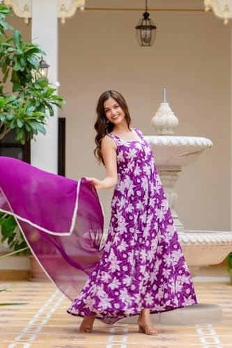 Image of Floral Anarkali Sleeveless Kurta with Dupatta, Maroon and White