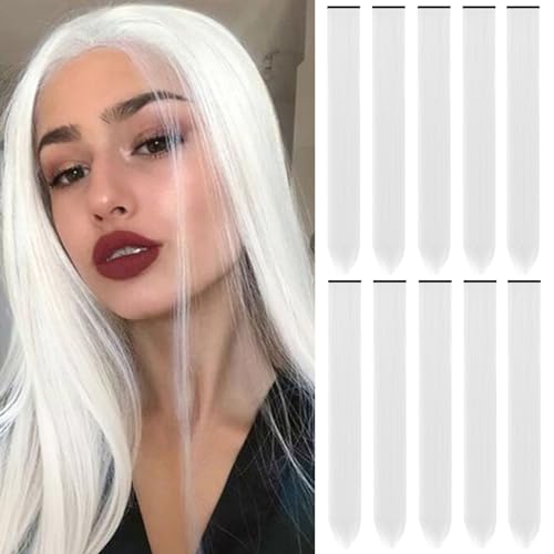 TOFAFA 22 inch Colored Hair Extensions Multi-colors Party Highlights Clip in Long Synthetic Hair Extensions for Girls Women Cosplay Party Gift(10 PCS White)