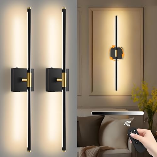 Wall Sconces Set of 2 Battery Operated Wireless USB Rechargeable Wall Lights with Remote Control 360 Rotation 8000mAh LED Dimmable Picture Lamp for Living Room Bedroom Hallway