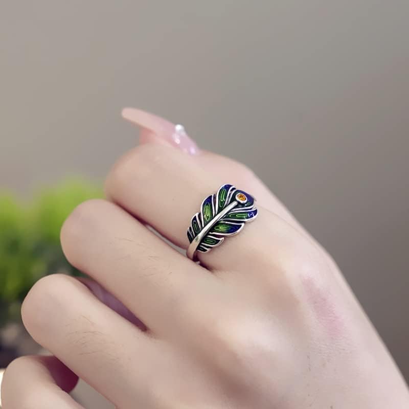 Peacock Feather Adjustable Ring Fashion Enamel CZ Open Extendable Knuckle Middle Finger Rings Personalized Gifts for Women Mom Bff Comfort Fit Ethnic Style Boho Delicate Jewelry - Image 3