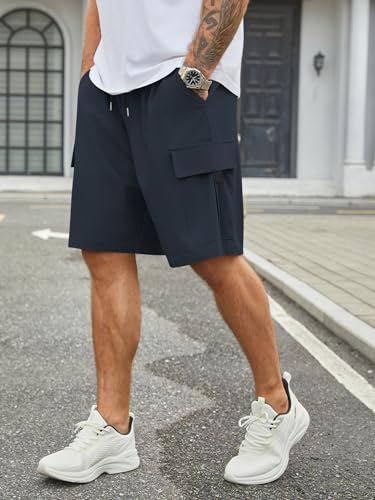 Image of Hardaddy Men's Casual Stretch Cargo Shorts Classic Drawstring Elastic Waist Relaxed Fit Work Short with 5 Pockets