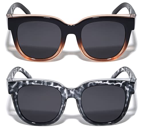 V.W.E. 2 Pairs Women Round Polarized Fit over Sunglasses - Wear Over Prescription Eyeglasses 100% UV Protection2