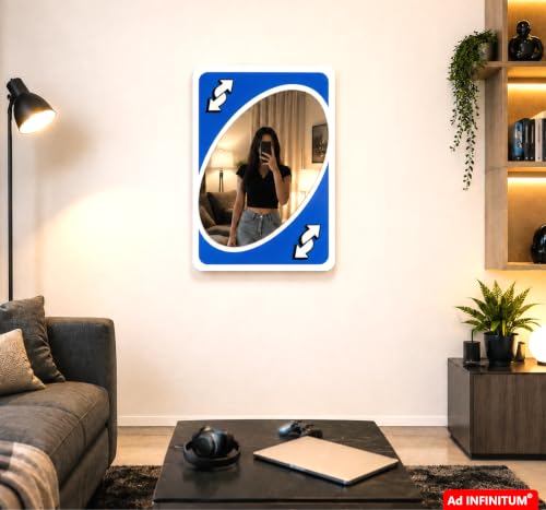 Image of AD INFINITUM Multilayer Wooden Wall Art With Mirror Hanging Decor for Contemporary Home, Bedroom, Living Room, Office etc., (UNO Reverse Blue)