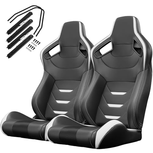 Pair of Universal Racing Seats, PVC Leather, Racing Bucket Seats with Dual Sliders, Reclinable for Driver and Passenger Side (VR002)