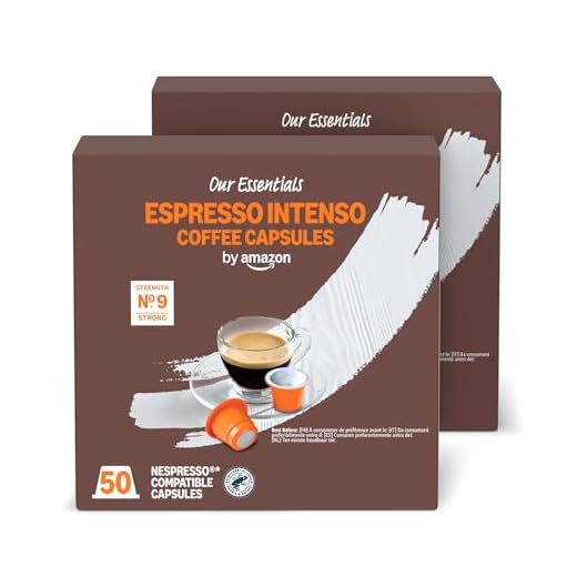 by Amazon Espresso Intenso Cápsulas de café compatibles con Nespresso, Tueste oscuro, 50 unidad, Paquete de 2 - Certificado Rainforest Alliance
