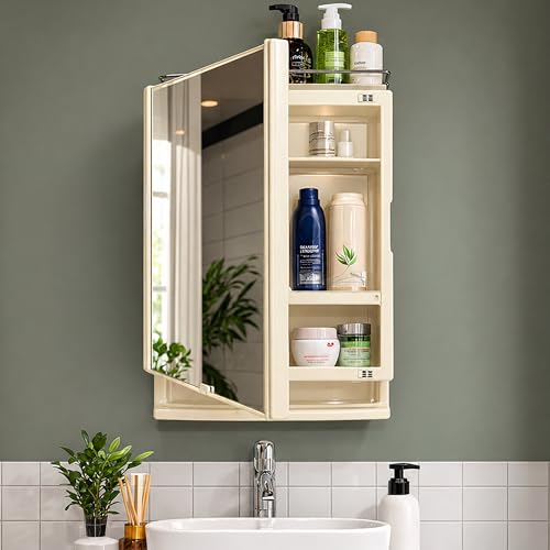 Image of JD FRESH Unbreakable Bathroom Cabinet with Mirror /Wall Mount Mirror Cabinet for Wash Basin /Bathroom Organizer Cabinet /Multipurpose Wall Storage Organizer /Decorative Prime Look (Ivory)