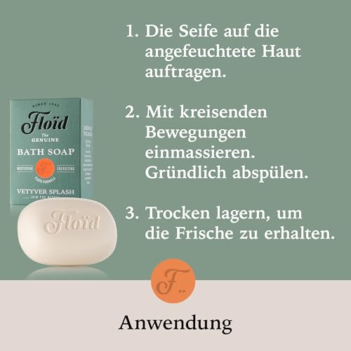 Floïd Vetyver Splash Bath Soap, 100 % pflanzliche Bade- & Duschseife mit pflegendem Lecithin, Sheabutter & Sesamöl, schützt die Haut und macht sie weich und geschmeidig – Bild 5