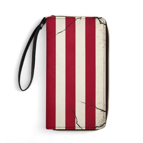 Women's High Capacity Travel Wallet, Water-resistant, ID Pockets, Multiple Card Slots, American Usa Flag Crack