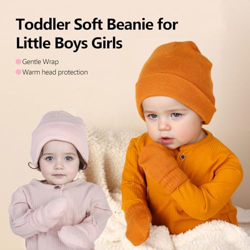 Image of Baby Beanie Hat Mittens Set Toddler Beanie for Little Boys Girls Children Kids Winter Warm Knit Hat with glvoes