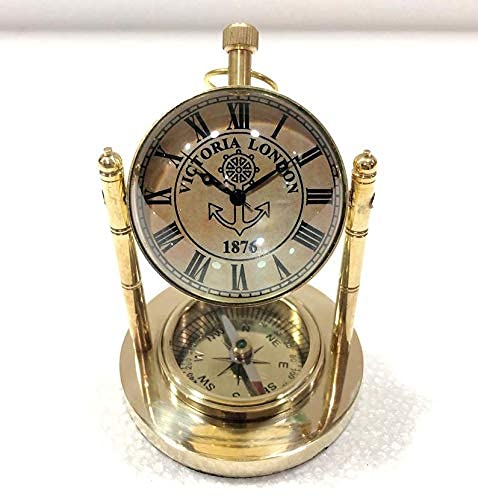 SIAN Antique Victorian London Old Style Brass Clock with Compass for Home Décor/Office Table