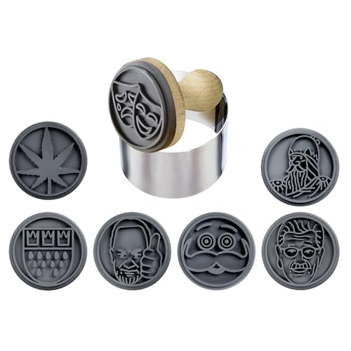 Sello para galletas Westmark Colonia – Galletas con 7 motivos de Colonia, cabezales de silicona, un sello de madera y un cortador de galletas de acero inoxidable – Ø 6,5