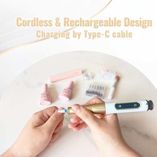 Nagelfräser, Denabuty Elektrische Nagelfeile Kabellos 12 in 1 Fräser für Gelnägel 25000 u/Min, USB Wiederaufladbare, 5 Verstellbare Geschwindigkei, Maniküre Pediküre Set DN-2502Y