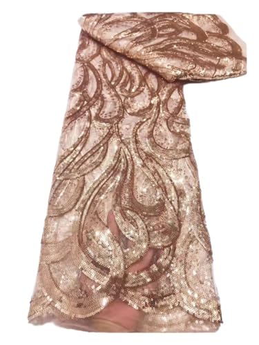 Tissu en dentelle à paillettes champagne de 5 yards pour couture de robe de mariée