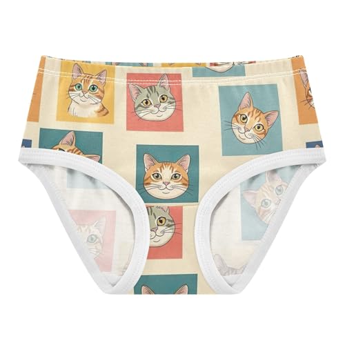 Cute Cartoon Cats Beige Toddlers Underwear Floral 2t Cotton Panties for Girl Artistic Kids Undies Briefs