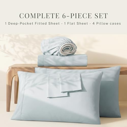 Image of Hearth & Harbor Bed Sheets, Luxury Soft 6 Piece Bed Sheet Set Extra Deep Pocket Fitted Sheets Fits Mattress up to 21 inch, Double Brushed Bedding Sheets & Pillowcases,