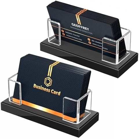 NIUBEE Acrylic Business Card Holder: Clear Plastic Business Cards Display Stand for Desk - Gift Card Organizer for Office 2 Pieces Cover