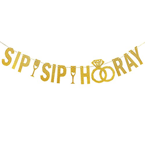 Gold Glittery Sip Sip Hooray Banner,Graduation Party Bachelorette Wedding Party Birthday Party Baby Shower Party Decorations