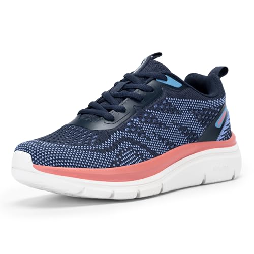 FitVille brede lichtgewicht dames wandelschoenen, marineblauw