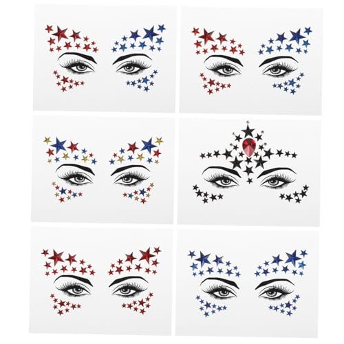 WEKADRIN 6 Hojas Pegatinas Faciales de de Cinco Puntas con Brillantes Decorativas para Maquillaje y Corporal Adhesivos Festivos para Mujeres