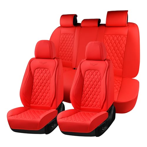 Image of Coverado Full Set Car Seat Covers, 5-Seat Universal Faux Leather Waterproof Seat Covers, Front & Back Car Seat Protectors, Red Leather Seat Covers Fit for Most Vehicles-Red
