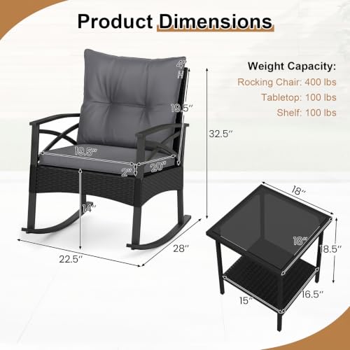 Image of Tangkula 3 Pieces Wicker Outdoor Rocking Chairs Set