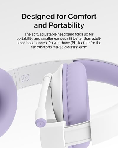 Image of Belkin SoundForm Inspire Wired Over-Ear Headset for Kids, Online Learning & Travel w /Built-in Boom Mic, 85dB Safe Volume Limit - USB-C & 3.5mm - Compatible w /iPhone, iPad, Galaxy & More - Lavender
