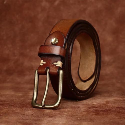 3.3cm Thick Genuine Cowhide Leather Belt for Men with Brass Buckle, Retro Style2