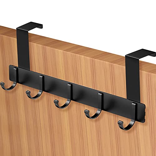 GEERDAN Perchero Puerta,Perchero para Puerta Colgador de Puerta Aluminio Con 5 Ganchos, Sin Taladrar,Adecuado para Puerta de Dormitorio, Puerta de Baño(Negro) Cover