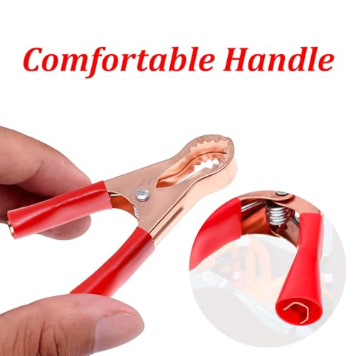 2x Krokodilklemmen Set Je 2 Stück,Rot & Schwarz Starterkabel,Überbrückungskabel Klemme mit isolierten Stiefel Kunststoffgriff 50A,Kupfer-Überbrückungskabel-Klemmen für Auto, LKW, Fahrzeug, Boot