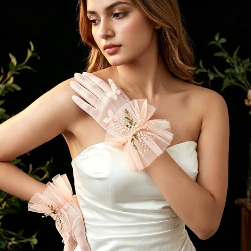 Image of PATPAT Bridal Wedding White Gloves for Women with Pearl, Elegant Lace Gloves for Women Princess Glove for Bride, Cosplay & Formal Events Banquet Stage Performance Accessories