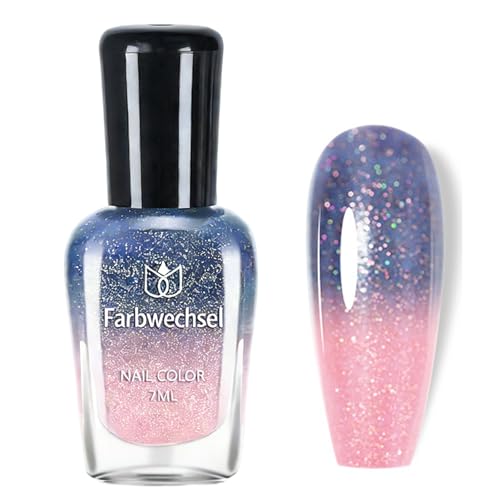 Farbwechsel Nagellack 7Ml Temperaturgesteuerter Nagellack mit Farbtemperaturregelung langanhaltend und schnelltrocknend Air dry Color Change Nail polish für Nageldesign ohne UV-Lampe (Pink)